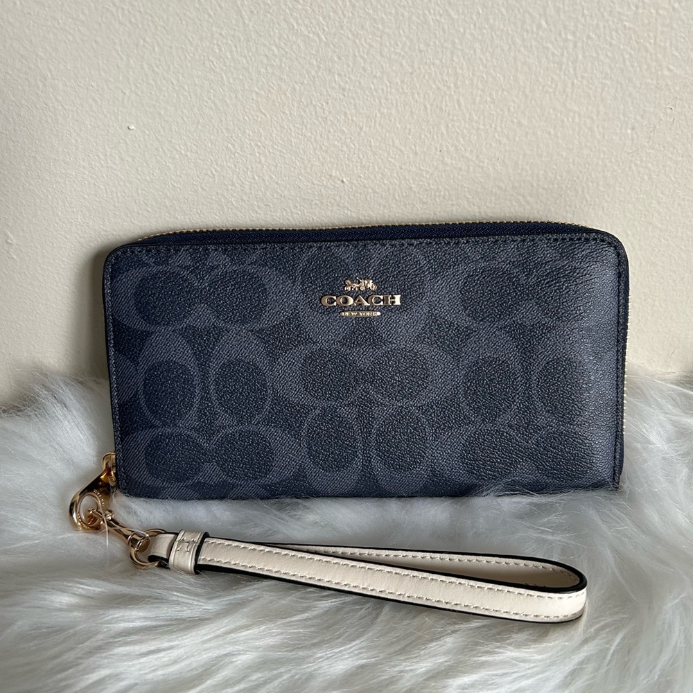 Coach Signature Long Zip Around Wallet Denim Multi Canvas New